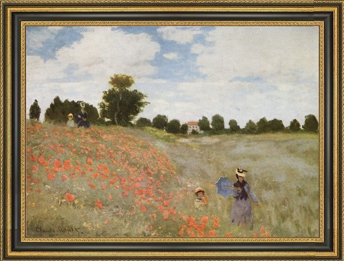 Claude Oscar Monet Poppies Blooming  Framed Premium Canvas Print, 18"x27"