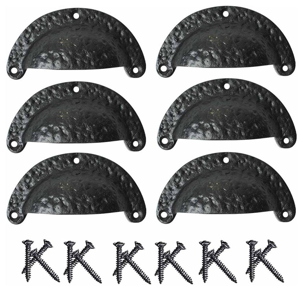 Cup Bin Pull Cabinet or Drawer Black Iron  3 1/2 W Pack of 6