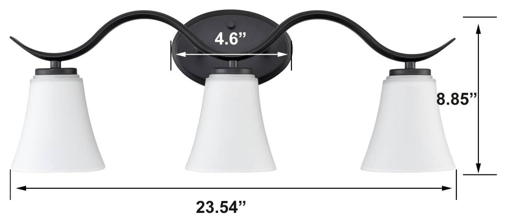 Black Bath Vanity Light With Milk Glass 3-Light