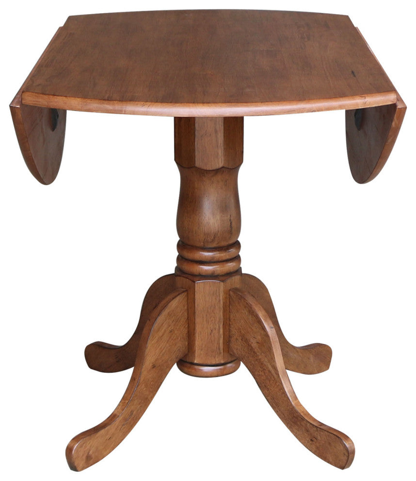 42" Round Dual Drop Leaf Pedestal Table, Distressed Oak