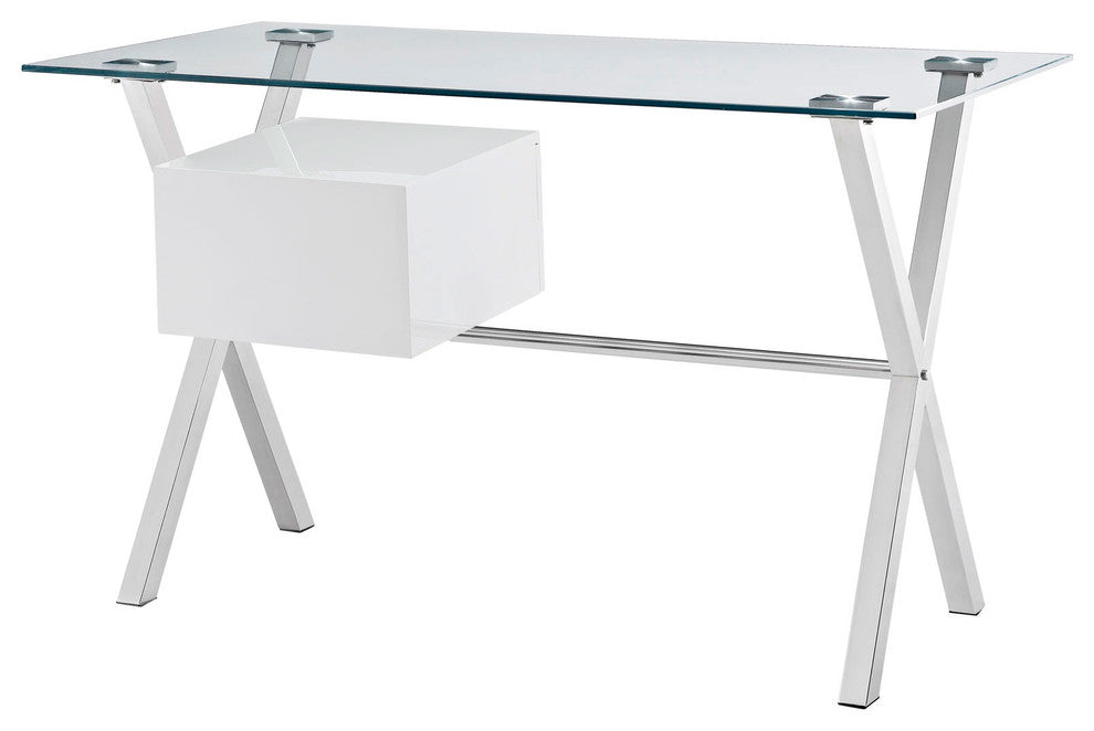Glass Top Computer Desk, "William's Way", White