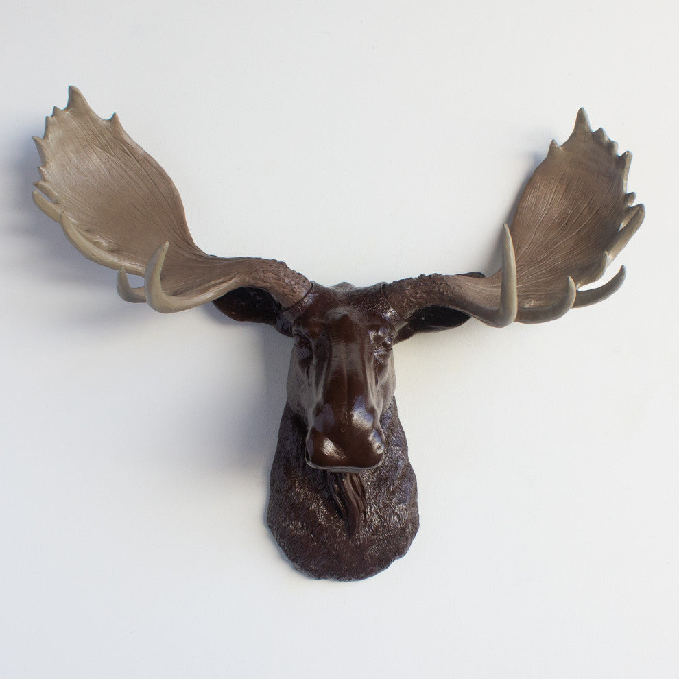 Faux Taxidermy Moose Head Wall Mount, Brown and Natural
