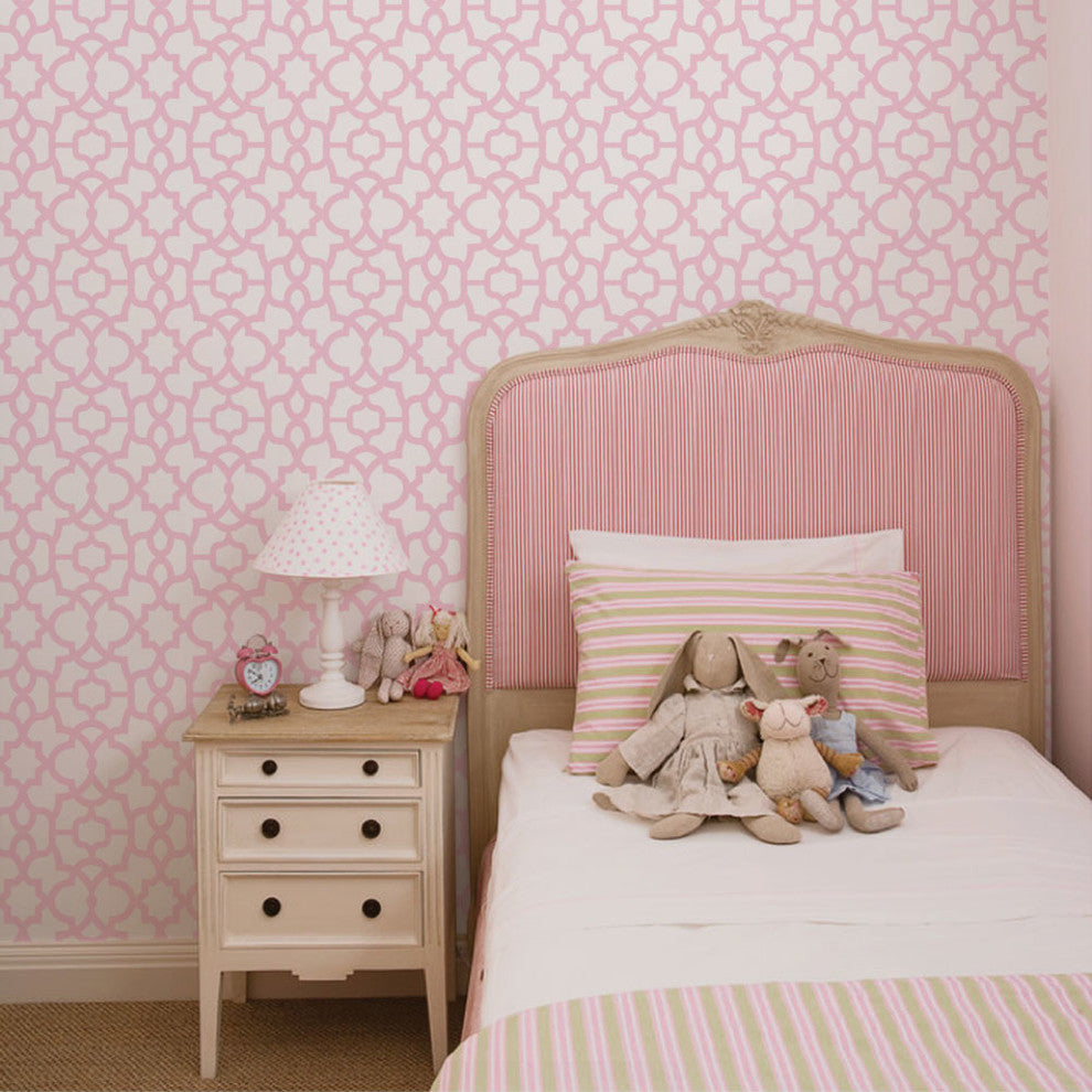Trellis Peel and Stick Vinyl Wallpaper, White/Pink, 24"w X 60"h