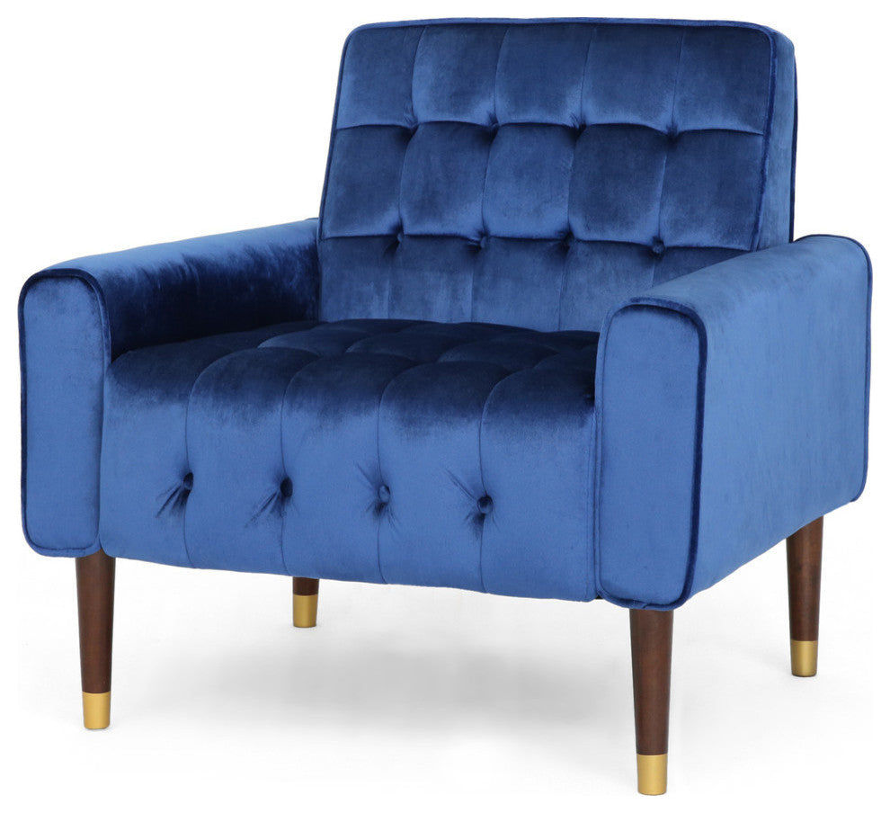 GDF Studio Betsy Modern Button-Tufted Waffle Stitching Velvet Armchair, Navy Blue