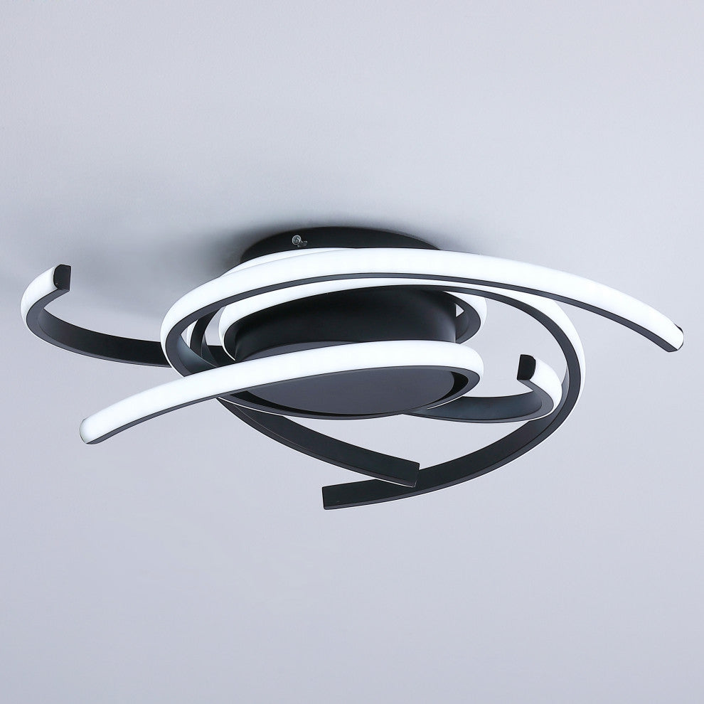 1-Light Unique Statement LED Light Wavy Line Flush Mount Light, Black