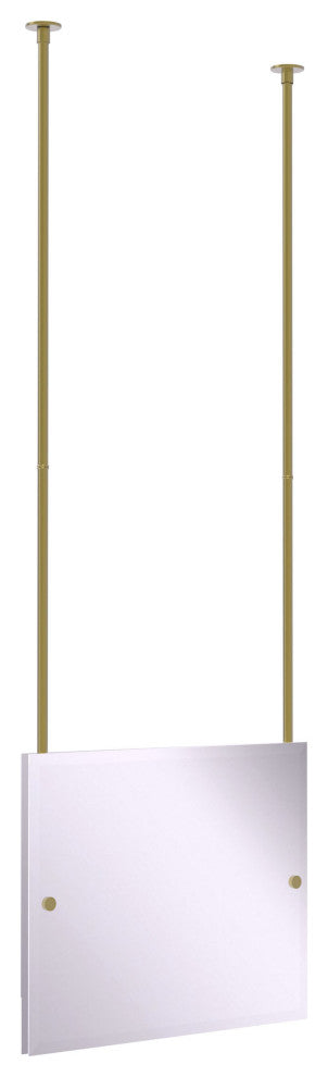 Frameless Landscape Ceiling Hung Mirror with Beveled Edge, Satin Brass