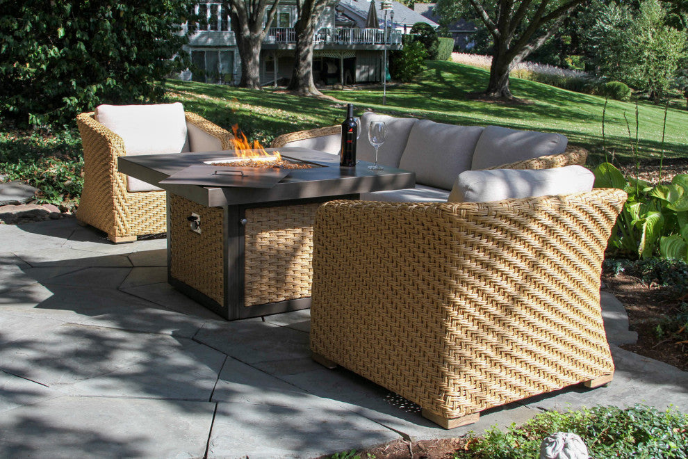 Square Natural-Toned Wicker Fire Pit