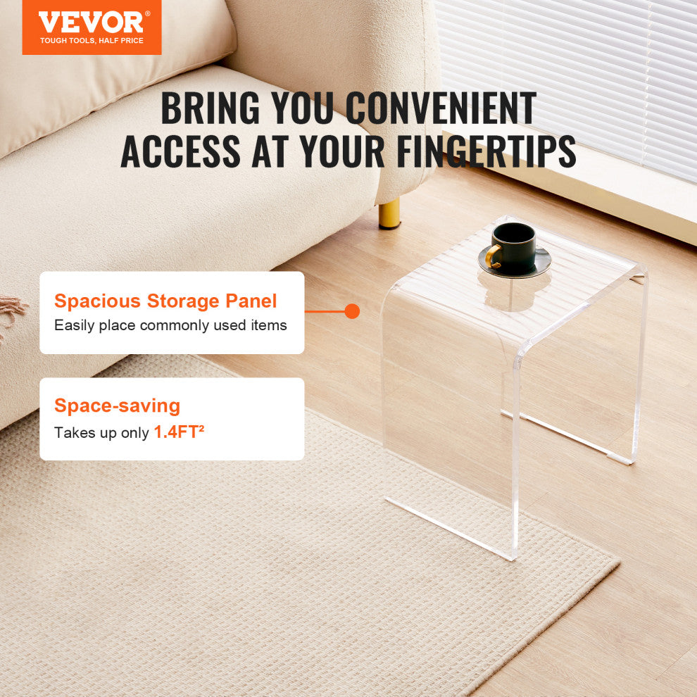 VEVOR Acrylic End Table 2-Piece C-Shaped Lucite Clear Side Tables for Living Room