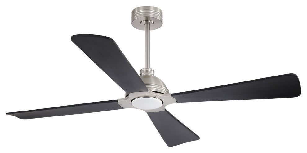 56" 4-Blade Solid Wood Ceiling Fan with LED Light and Remote Control, Brushed Nickel/Black
