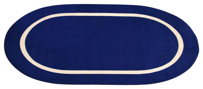 Blue and Creme Montessori Classroom Rug, Oval, 7'6"x12'