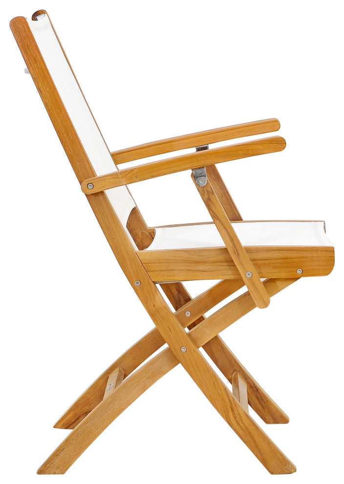 Teak Wood Miami Folding Arm Chair with Batyline Sling, Set of 2