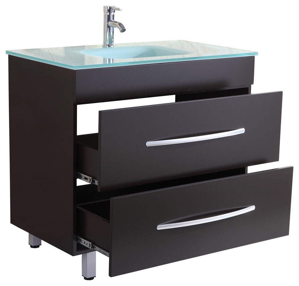 Style 4, 36"W Black Vanity Sink Base Cabinet, Mirror, LV4-36B