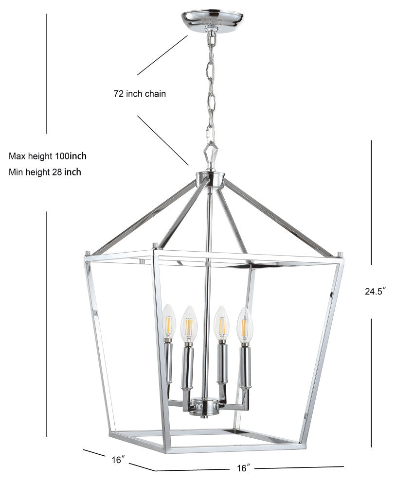 Pagoda Lantern Metal LED Pendant, Chrome, 16"