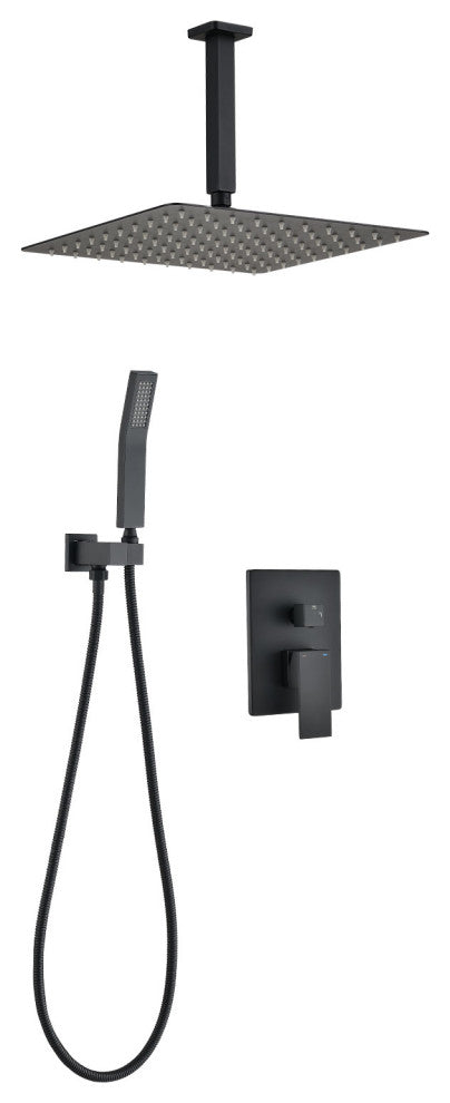 12" Square Rainfall Shower head and Handheld Shower Head Set, Matte Black