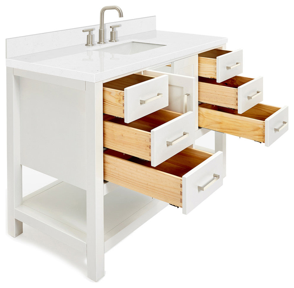 Ariel Magnolia 48" Single Rectangle Sink Vanity, Carrara Quartz, White