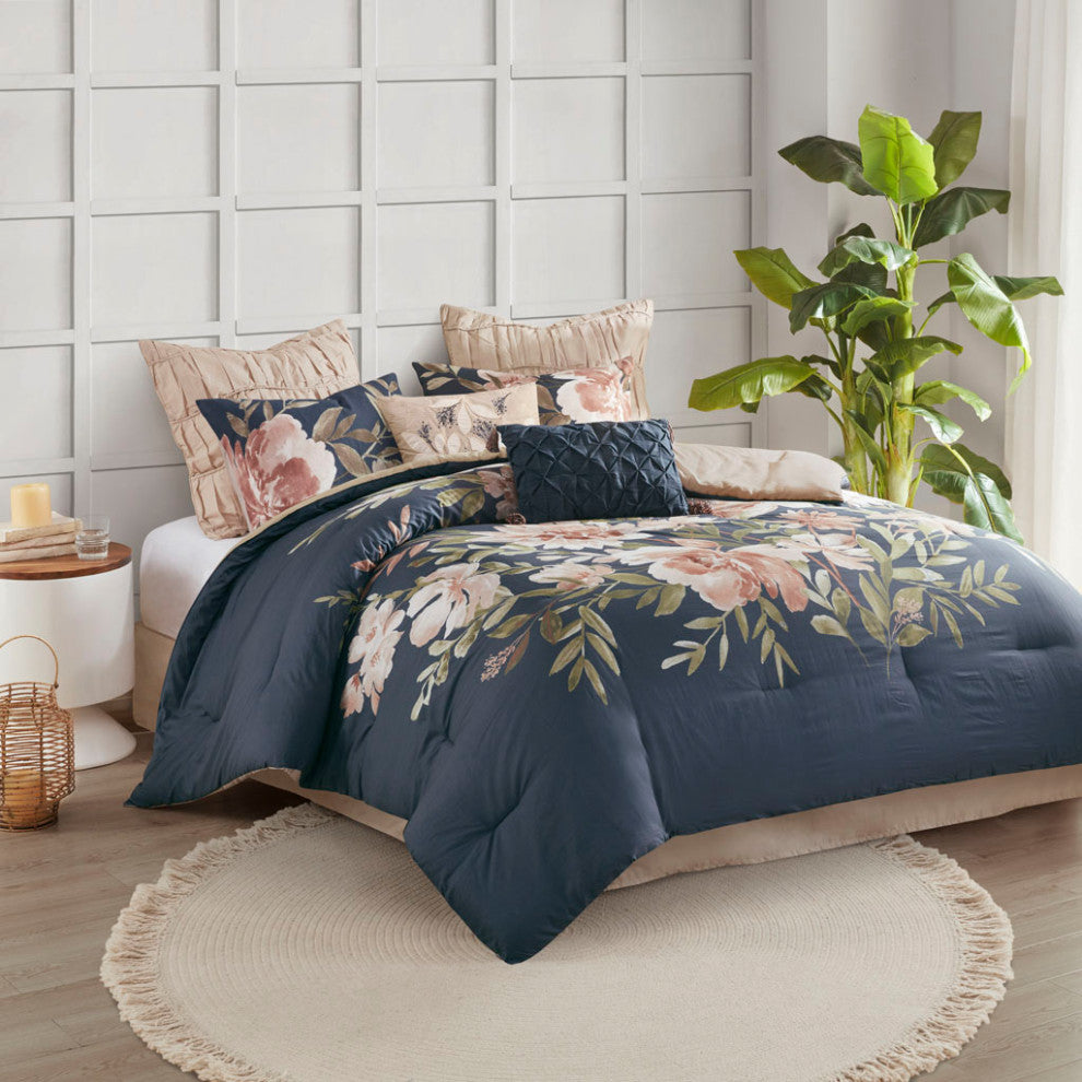 Madison Park Camillia 8 Piece Cotton Comforter Set in Navy