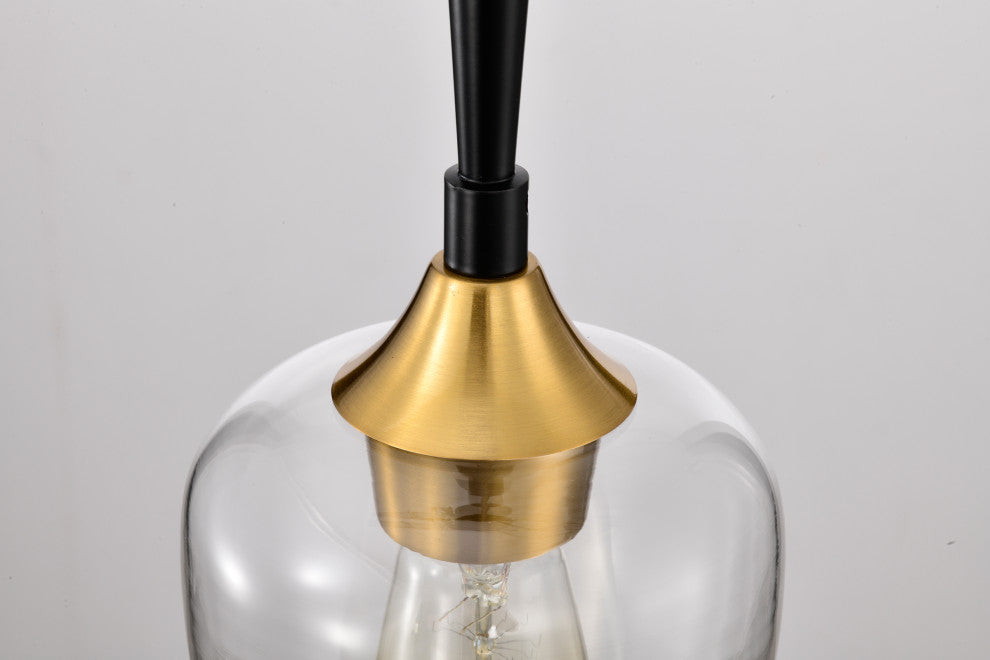 1-Light Black and Antique Brass Modern Mini Pendant With Clear Glass Shade