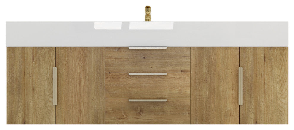 Madison 60" Wall Mounted  Single Sink Vanity with Reinforced Acrylic Sink, Oak
