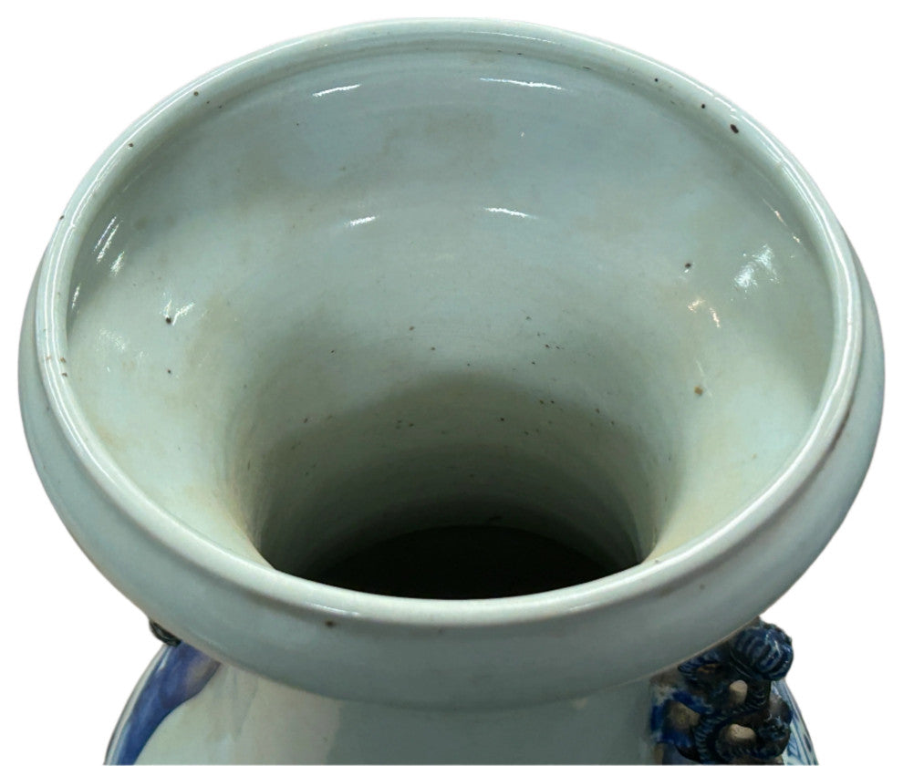 23.5" Vintage Blue White Scenery Porcelain Ru Yi Ear Art Vase Hws4361