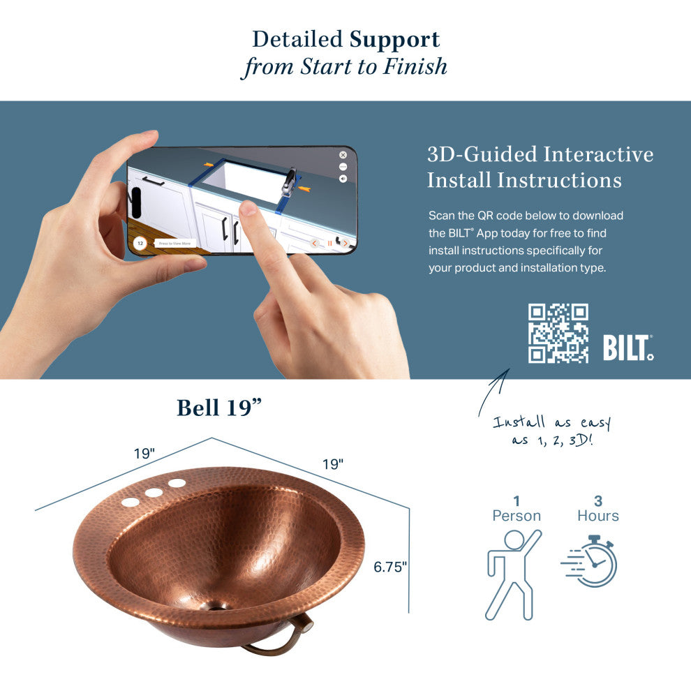Bell 19" Drop-In Bathroom Sink in Copper