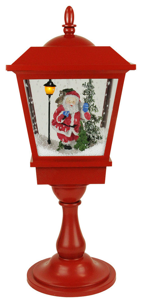 Lighted Musical Santa Claus Snowing Red Table Top Christmas Street Lamp, 25.25"