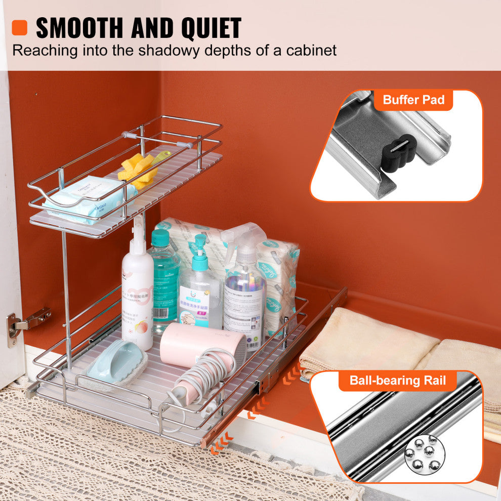 VEVOR 2-Tier Wire Pull Out Cabinet Under Sink Organizer 12x17" Drawer Basket