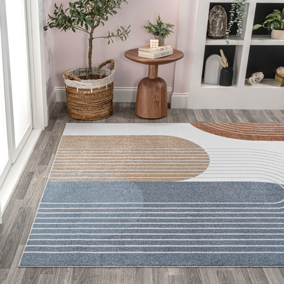 Arches Contemporary Minimalist Machine-Washable Multi 4 ft. x 6 ft. Area Rug
