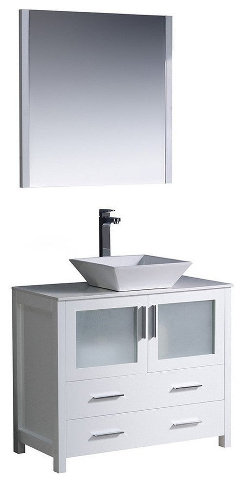 Torino 36" White Modern Bathroom Vanity With Vessel Sink, FFT3072CH