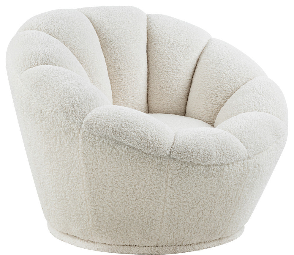 Dream White Faux Sheepskin Fur Swivel Accent Chair