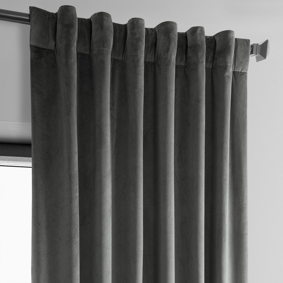 Heritage Plush Velvet Curtain Single Panel, Pepper Grey, 50"x120"