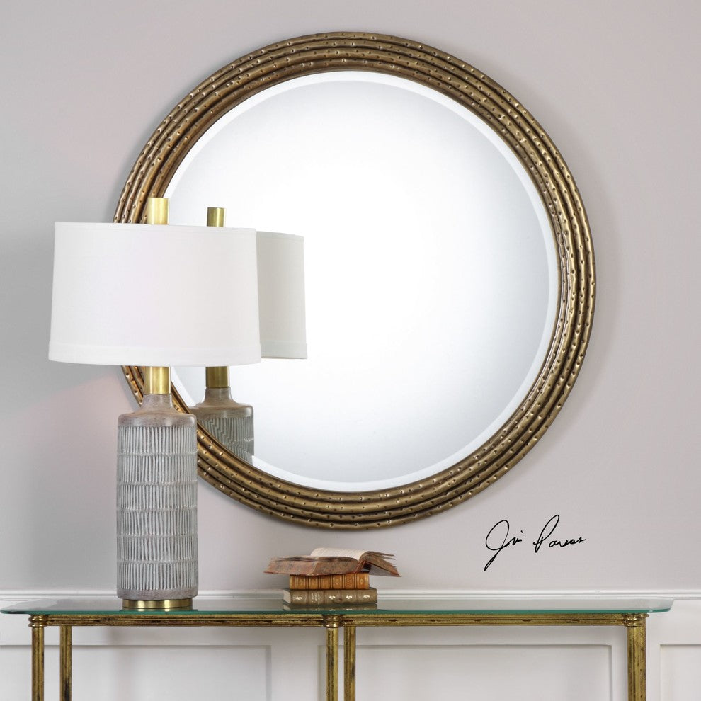 Elegant 42" Gold Rings Round Wall Mirror, Vanity Mantel Rustic