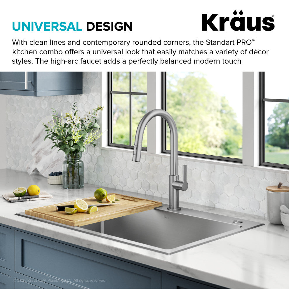 KRAUS Standart PRO 33" Drop, / Undermount Kitchen Sink and Pulldown Faucet SFS