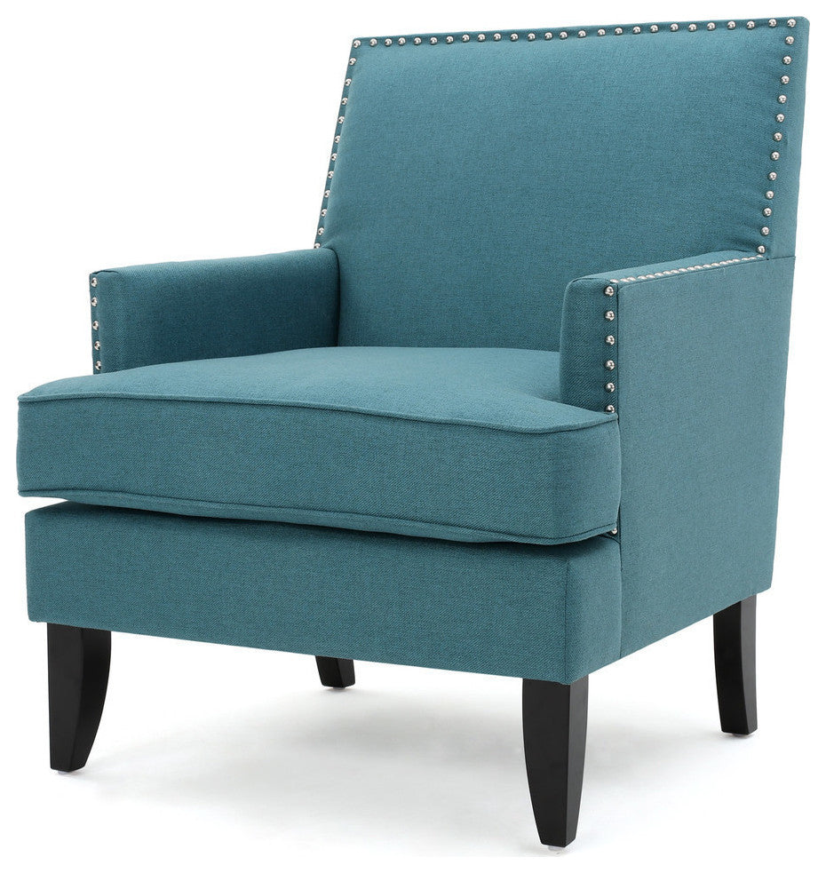 GDF Studio Talette Studded Sky Blue Fabric Club Chair, Dark Teal