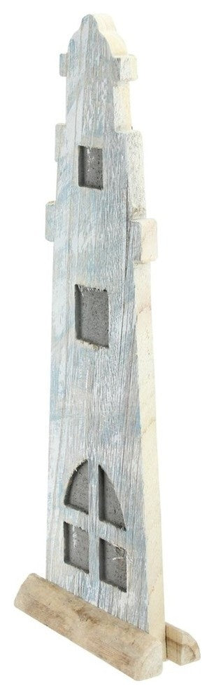 19" Distressed Finished White and Blue Nautical Lighthouse Tabletop Decoration