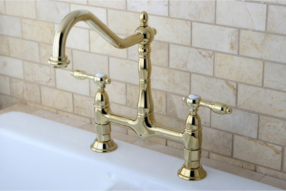 Kingston Brass Bridge Kitchen Faucet, Polished Brass