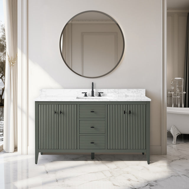Vanity Art Freestanding Vanity, Vintage Green, 60", Single Sink, Matte Black