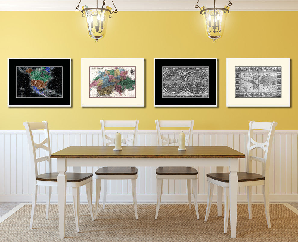 Switzerland Old Map Print On Canvas With Picture Frame Art Collection 16" X 21"
