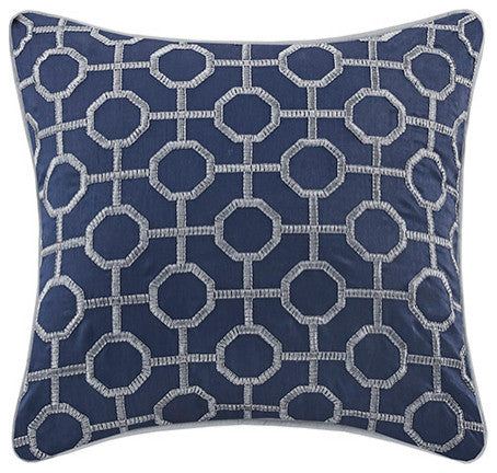 Madison Park Bennett 4 Piece Jacquard Quilt Set With Throw Pillow, Navy