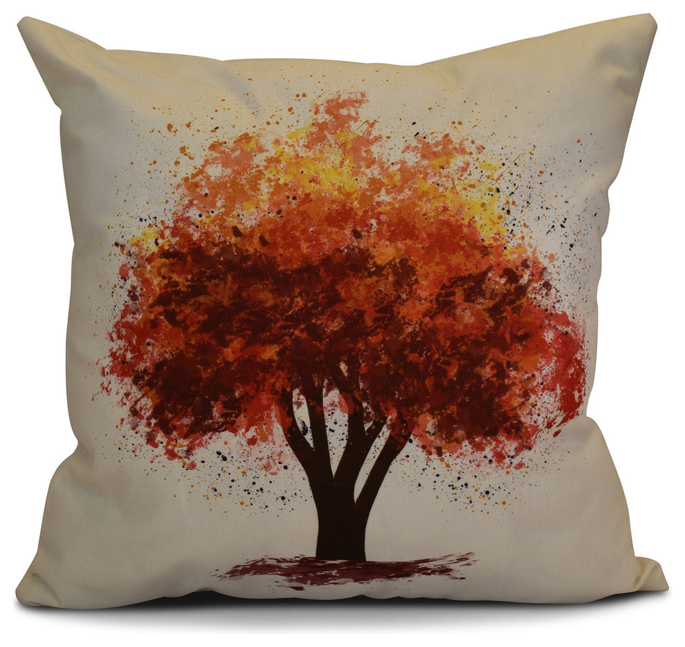 Fall Bounty Floral Print Outdoor Pillow, Brown, 16"x16"