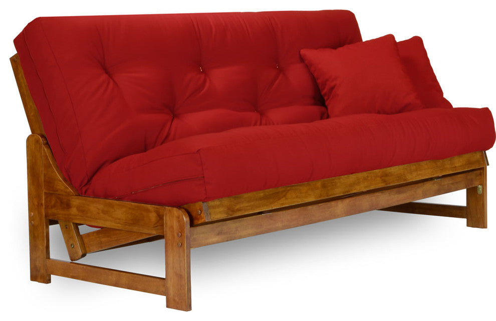 Arden Futon Set - Frame, 8" Mattress, Red, Queen