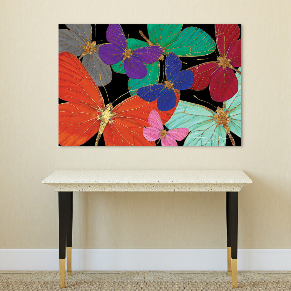 Colorful Butterflies Wall Art Unframed Free Floating Tempered Glass