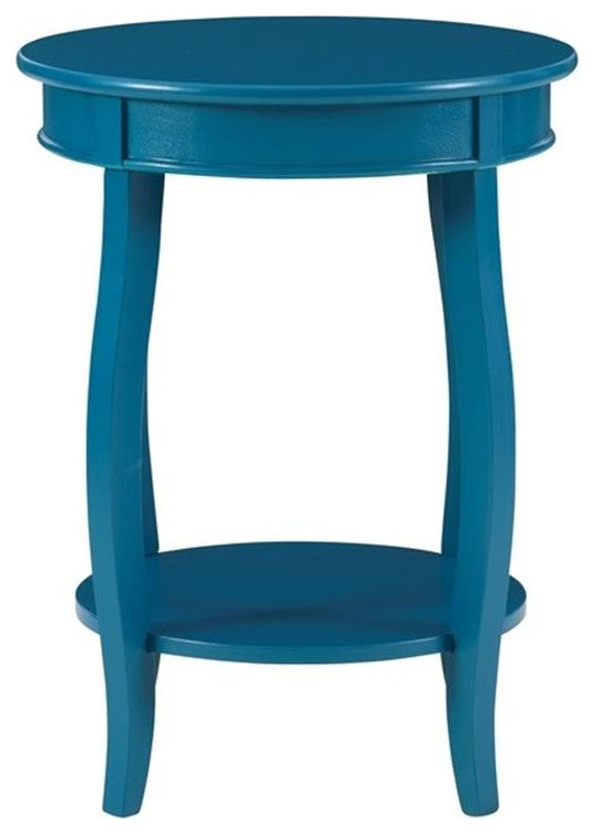 Bowery Hill Round Contemporary Wood End Table with Shelf in Blue