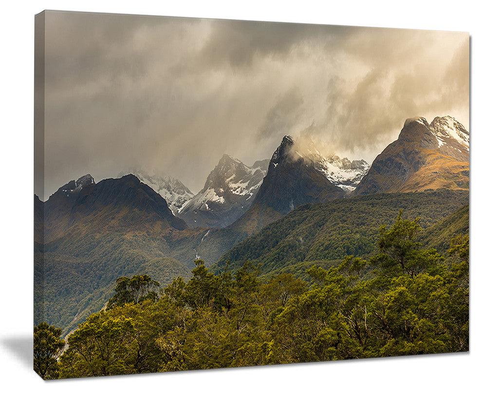 "Green Mountains Under Stormy Clouds" Landscape Art Print Canvas, 40"x30"