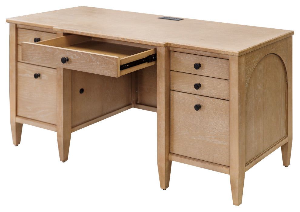 Modern Wood Credenza, Wood Office Desk, Fully Assembled Light Brown