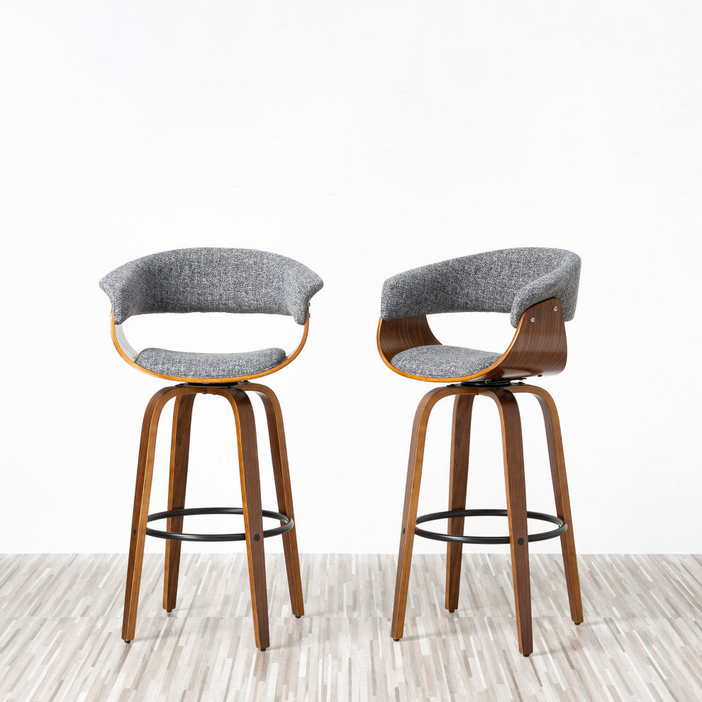 Set of 2 Mid-century Modern Walnut Swivel Bar Stool