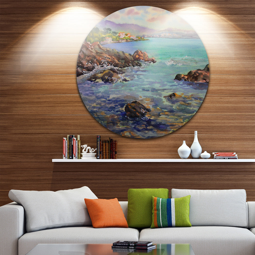Cote D'Azur France, Landscape Painting Round Wall Art, 36"