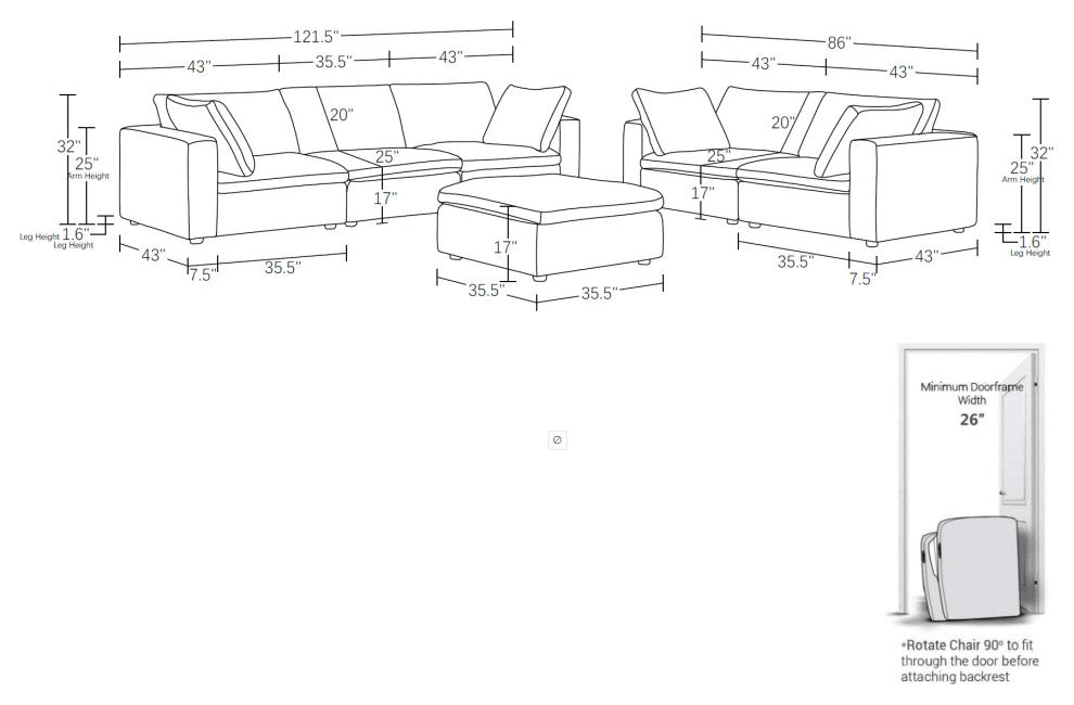 Dante  Modular Sofa and Loveseat, Upholstered in Top Grain Italian Leather