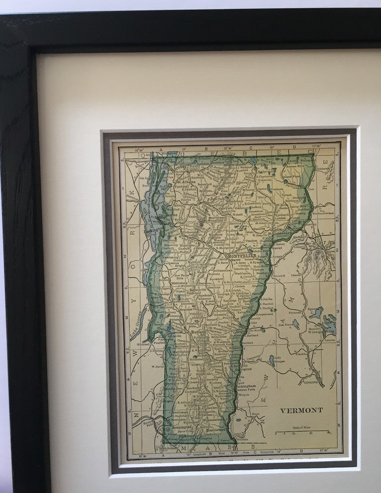 Vintage Vermont Map, Framed original Vermont State Map- Authentic 1920s