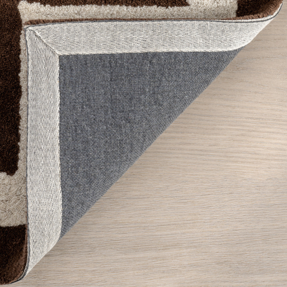Grace Bordered Wool Area Rug, Brown 10' x 14'
