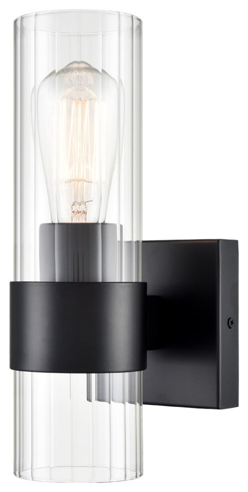 Modern Black Wall Sconce With Clear Cylinder Glass